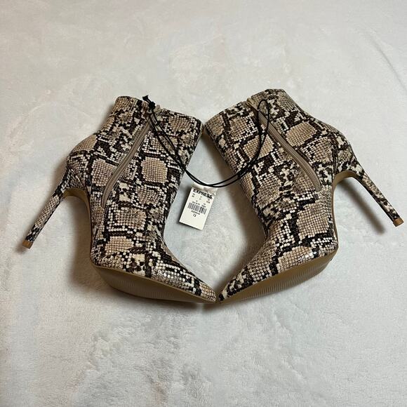 Express Snake Print Ankle Booties Size 7.5 NEW Party Neutral Holidays Date Night - Picture 6 of 9